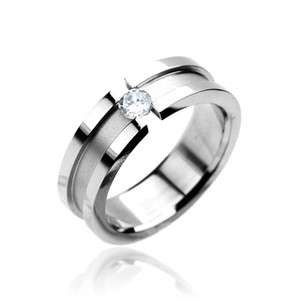 pc 316L Stainless Steel Ring with CZ center Band Ring, Wedding Ring 