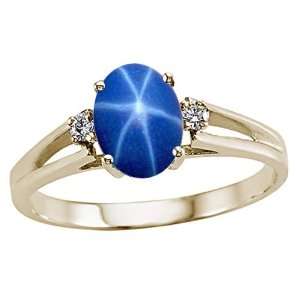 Tommaso Design(tm) Lab Created Star Sapphire and Genuine Diamonds Ring 
