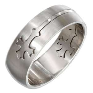  Stainless Steel Mens 8mm Satin and High Polish Cross Band 