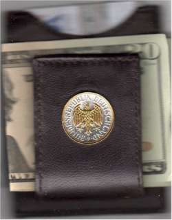   Gold on Silver German 1 Mark Coin Eagle Leather Money Clip  