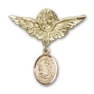 14kt Gold Baby Badge with St. Cecilia Charm and Angel w/Wings Badge 