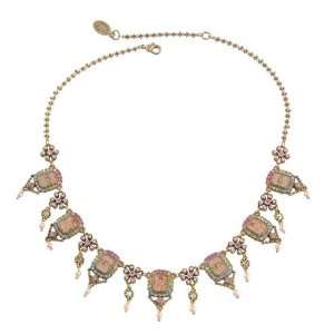  Collar Necklace Adorned with Rectangle Cameos, Flower Details, Faux 