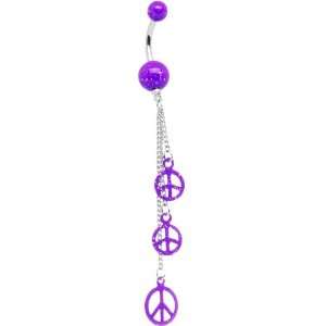  Purple Lava Splatter Ball Peace Sign Dangle Belly Ring 