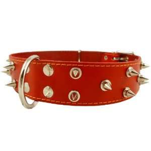  Real Leather Red Spiked Dog Collar Spikes, 1.85 Wide 