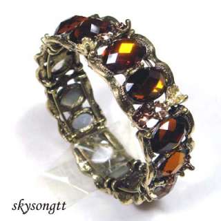 Brown Rhinestone Crystal Floral Cuff Bangle Bracelet B1098B  