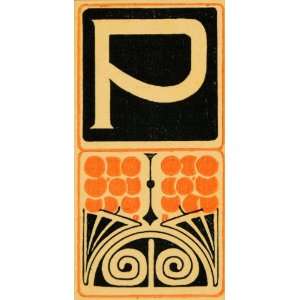  1921 Art Deco Initial Cap Letter P Spiral Design 