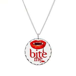    Necklace Circle Charm Vampire Fangs Bite Me Artsmith Inc Jewelry