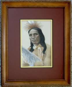 Original Pastel Drawing Sioux Indian Warrior  