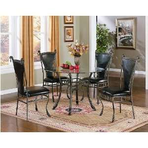  5pc Italian Style Metal and Glass Round Dining Table 