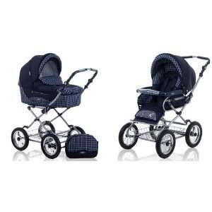   Classic Pram Stroller 2 in 1 with Bassinet and Seat (Navy   Chequered