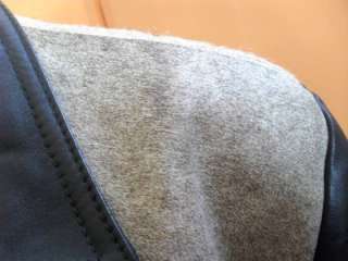 Black Leather Fringed Jacket With Calf Hair Yoke Size 42  