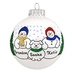  Personalized Snow Couple With Dog Glass Ornament
