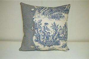 Pillow Waverly Country Life Toile, Checks, buttons Blue  