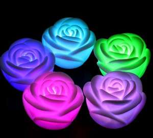 3X Changing Color LED Floating Rose Flower Candle light  