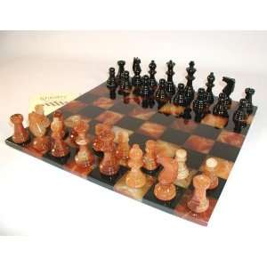  Brown and Black Alabaster Chess Set 