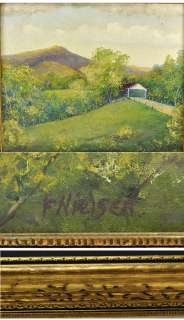 Nice F. Nielsen Covered Bridge Pastoral Scene Oil on Canvas Framed 