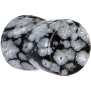    4 Gauge Obsidian Snowflake Natural Stone Saddle Plug Jewelry