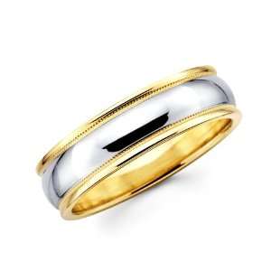 14K Solid 2 Two Tone Yellow White Gold Milgrain Wedding Band Ring 4mm 