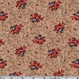  45 Wide Back Home Again Floral Bouquet Tan Fabric By The 
