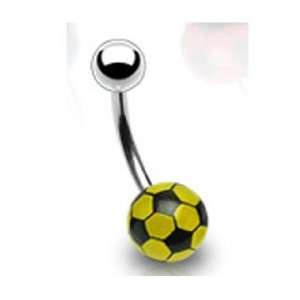 Yellow Soccer Ball 5 and 8mm Ball Belly Button Ring Navel Body Jewelry 