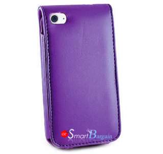PURPLE Flip Leather Case For iPod Touch 4th Gen 4G+Film  