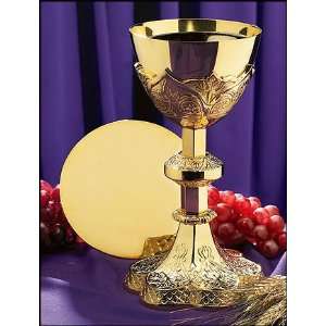  Vine Embossed Priest Chalice and Paten Set Church Supplies 