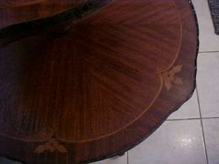   Inlaid Mahogany Wood Occasional Table 2 Tier ~ Tri~Pod Feet  