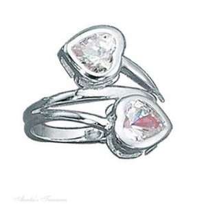 Sterling Silver Size 4 Cubic Zirconia Heart Ring Wrap 