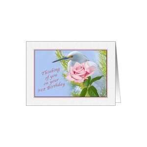    Birthday, 91st, Snowy Egret and Pink Rose Card Toys & Games