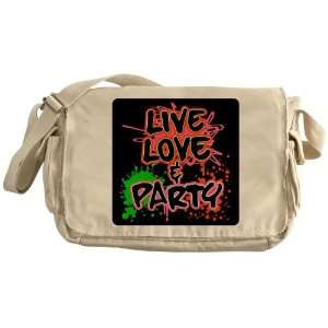   Khaki Messenger Bag Live Love and Party (80s Decor) 
