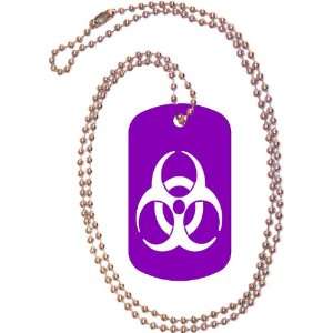 Biohazard Symbol Purple Dog Tag with Neck Chain