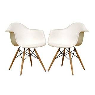 Baxton Studio Fiorenza White Plastic Armchair with Wood Eiffel Legs 