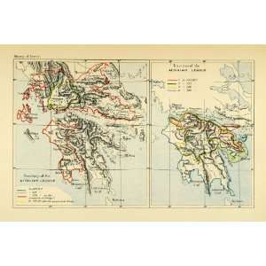  1890 Lithograph Greek Map Aitolian League Achaian Gulf Corinth 