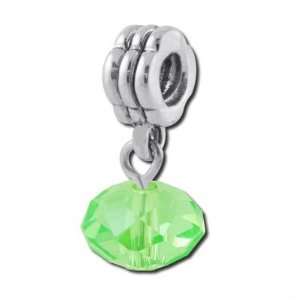  8mm Peridot Faceted Glass Charm   Rhodium Plated Jewelry