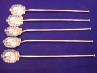 Set of 5 Enamel Sterling Sipper Straw Spoons w/shield  