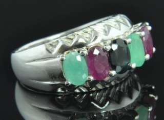   Silver 3.50 TW Natural Multi Gemstone Wide Cigar Dome Band Ring Sz 10