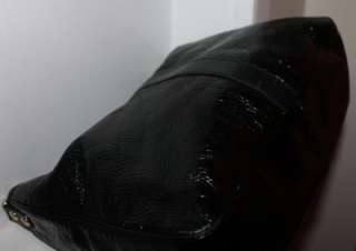   Auth Black Textured Patent Leather Cinched Hobo Shoulder Bag Handbag