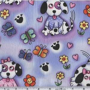  56 Wide Doggie World Blue/Purple Fabric By The Yard 