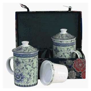  Tea Mug Set for Two Blue Floral