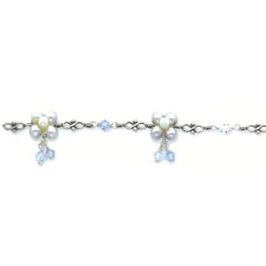 Bracelet   8 Sterling Silver Blue Pearl & Crystal Clumps Bracelet