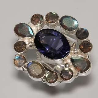    FACETED IOLITE , LABRADORITE .925 SILVER RING SIZE 9.25  