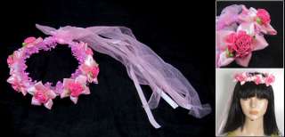 Wedding Pink Ribbon Tulle Decor Flower Girl Hair Wreath  