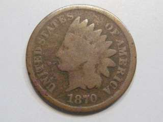 1870 Indian Head Penny. Good w/ full rims. Semi  Key.  