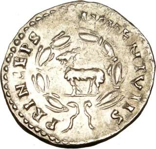 Domitian, as Caesar   80 A.D.,Rome.Silver denarius. Goat within wreath 