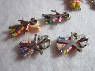 LOT OF NINE SMALL PEOPLE PENDANTS GIRLS BOYS CLAY VARIETY CUTE  