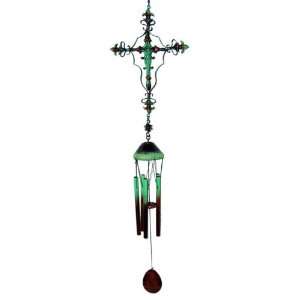  34 inch Metal Aqua And Brown Ornate Cross And Sunflower 