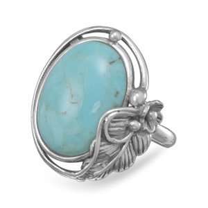    Leaf and Vine Design Turquoise Ring Sterling Silver Jewelry