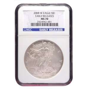 2008 W Silver Eagle Early Release MS70 NGC Sports 