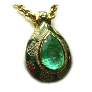    32 Ct Colombian Emerald & Colored Diamond Pendant 