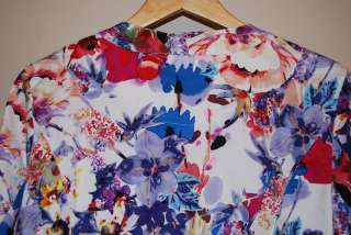 COLDWATER CREEK Purple Blue Red Yellow Watercolor Floral Jacket Size 